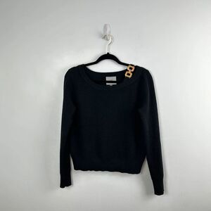 Liv Milano Black Boat Neck Waffle Knit Long Sleeve Sweater Size Medium